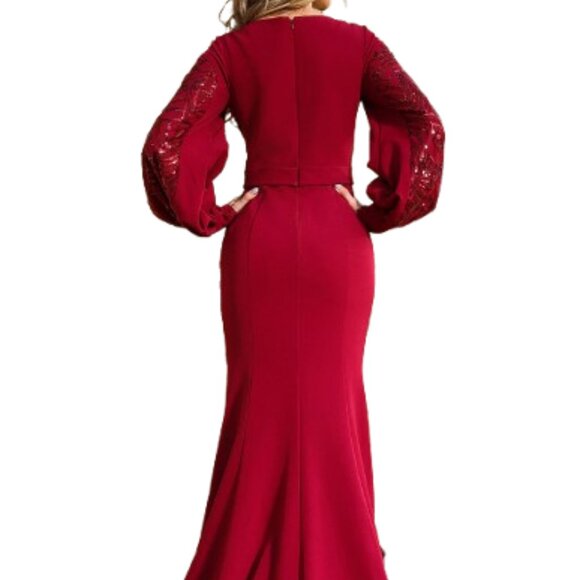 NWT Terani Couture 252E5129 2 Way Stretch Satin Formal Gown Wine Size 20 - Picture 3 of 6